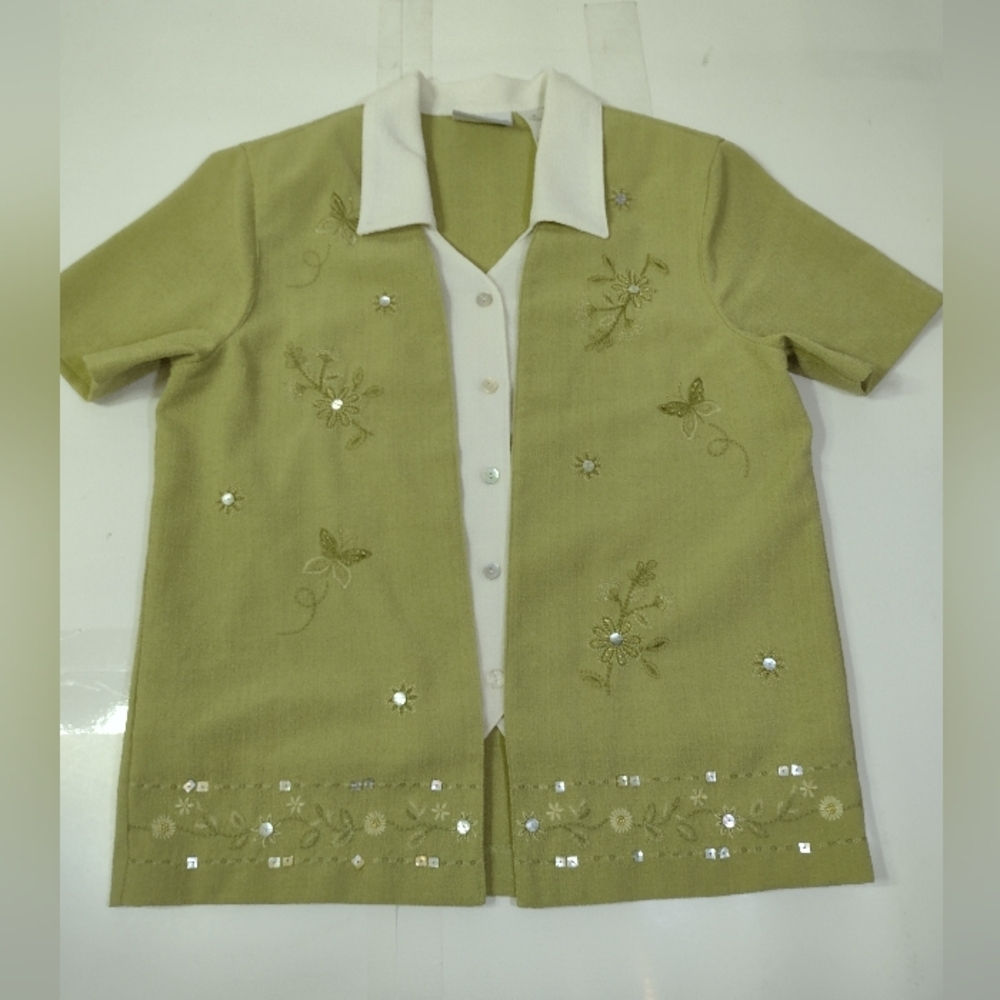 Alfred Dunner Women's Petite Green Textured Blouse Size (8)P